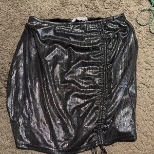 12th Tribe Metallic Black Ruched Mini Skirt
